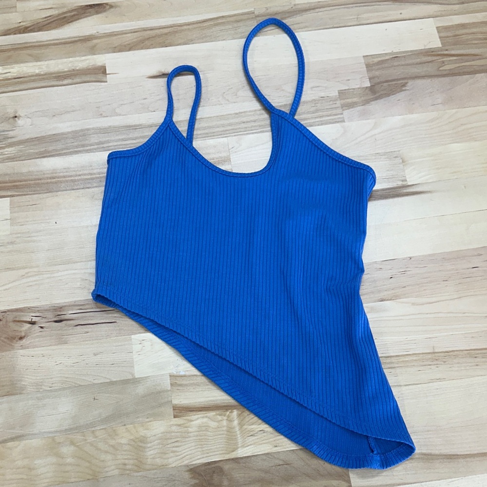 Blue Reformation Asymmetrical Ribbed Crop Top